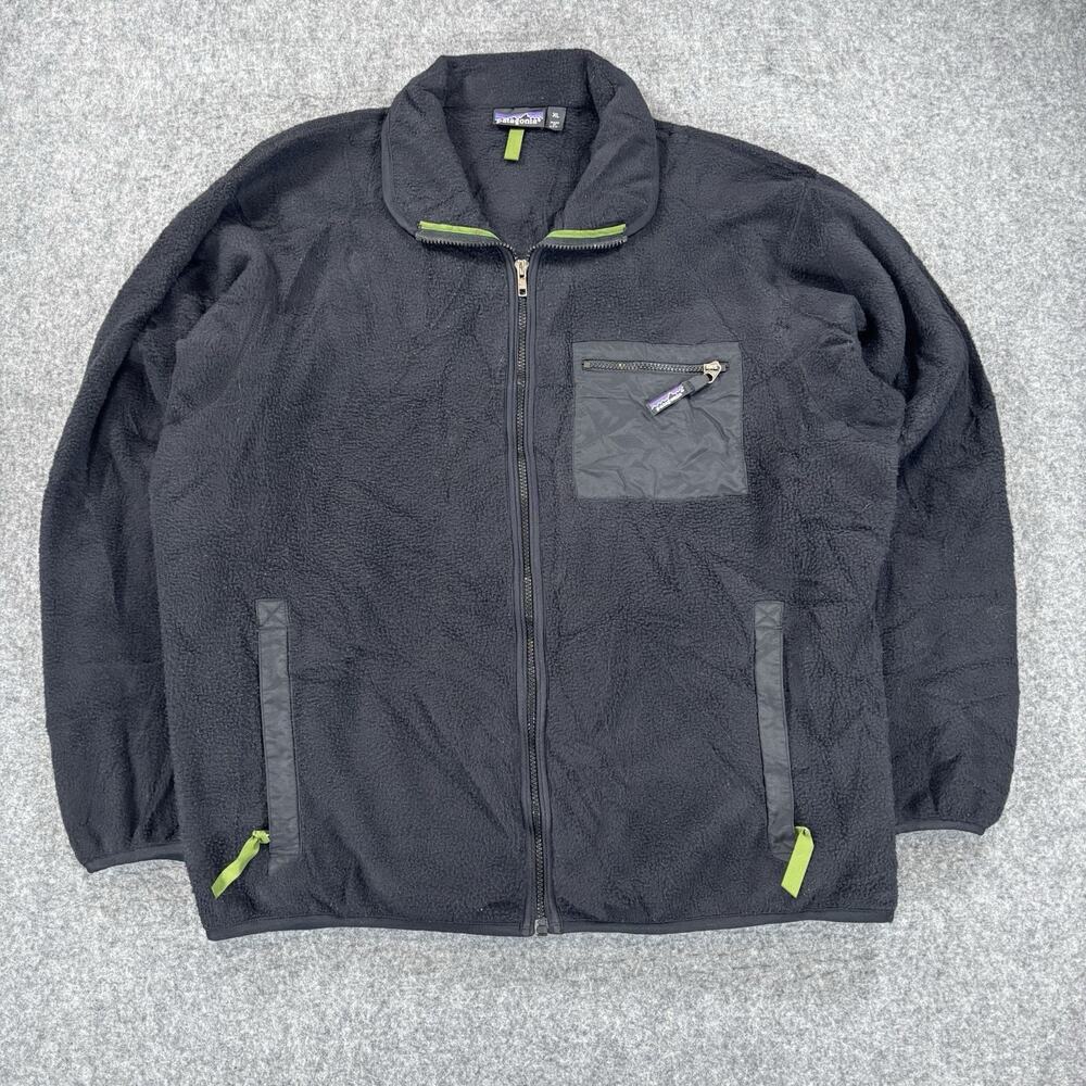 Vintage 80's Patagonia Fleece Jacket Men’s XL Black Green F1 25021 Made In USA
